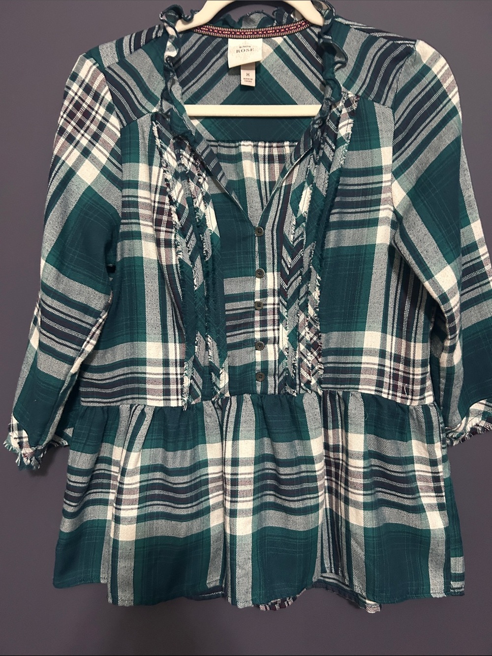 Knox Rose Teal and White Plaid Peplum Dress with Braided Tie